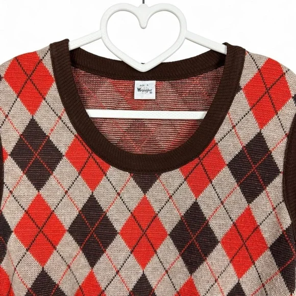 Wrangler vintage brown & orange argyle sweater - Picture 4 of 8